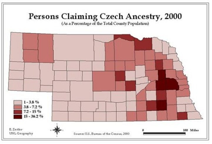 Persons Claiming Czech Ancestry, 2000 (percentage)